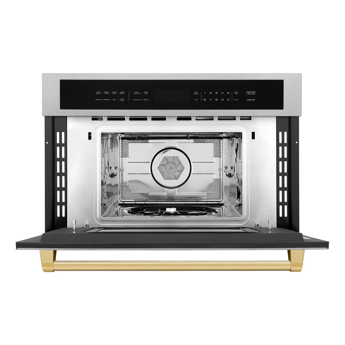 ZLINE Autograph Edition 30 in. 1.6 cu ft. Built-in Convection Microwave Oven in Satin Stainless Steel and Polished Gold Accents (MWOZ-30-SS-G)