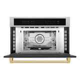 ZLINE Autograph Edition 30 in. 1.6 cu ft. Built-in Convection Microwave Oven in Satin Stainless Steel and Polished Gold Accents (MWOZ-30-SS-G)