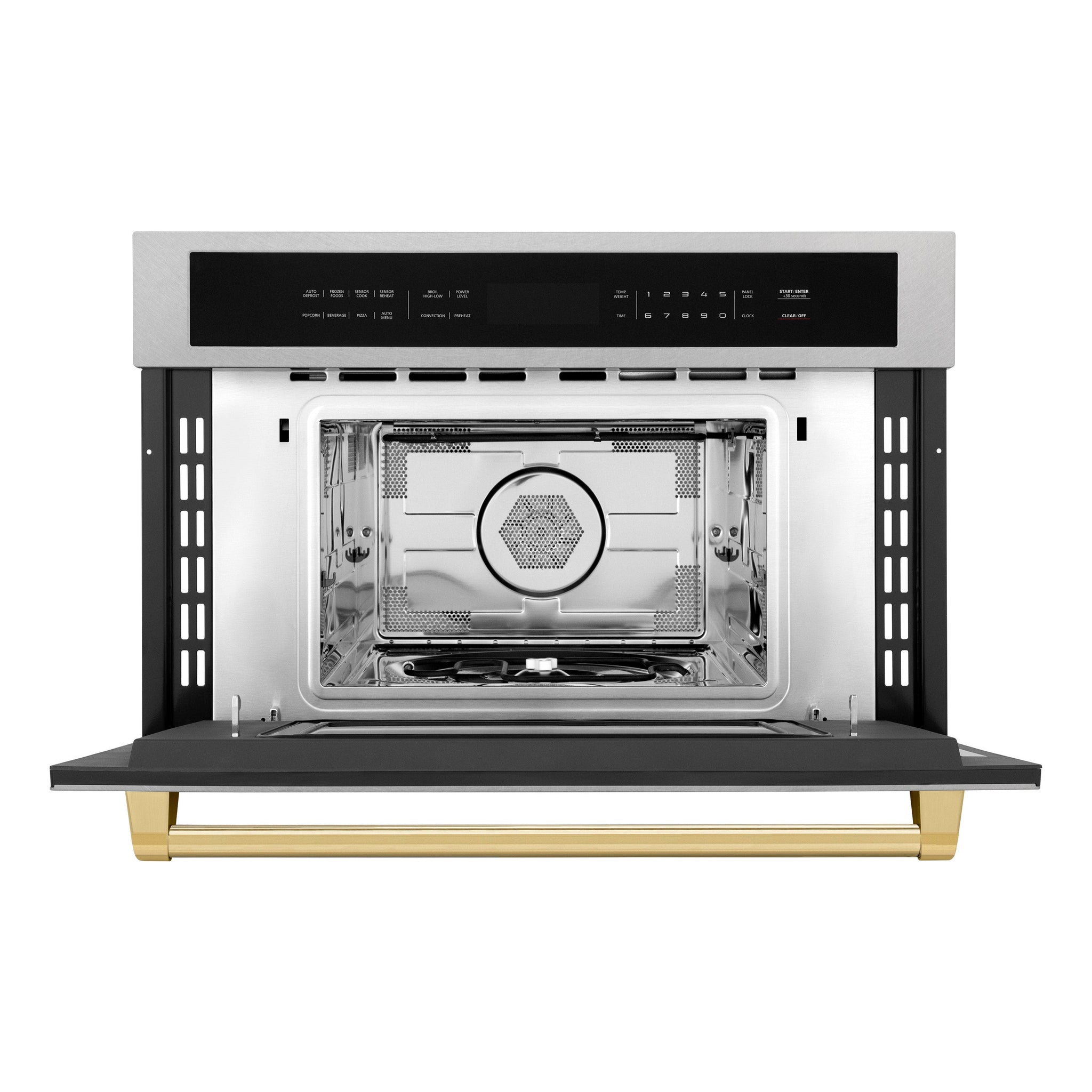 ZLINE Autograph Edition 30 in. 1.6 cu ft. Built-in Convection Microwave Oven in Satin Stainless Steel and Polished Gold Accents (MWOZ-30-SS-G)
