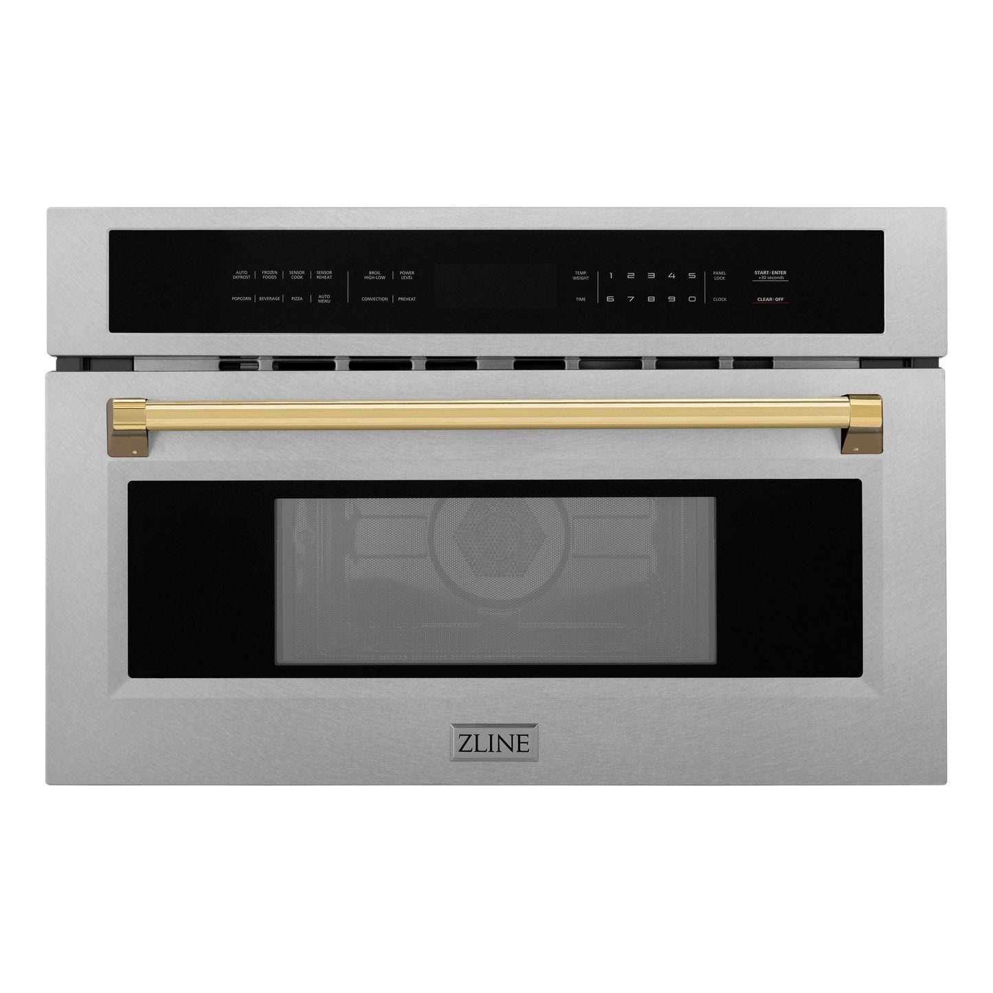 ZLINE Autograph Edition 30 in. 1.6 cu ft. Built-in Convection Microwave Oven in Satin Stainless Steel and Polished Gold Accents (MWOZ-30-SS-G)
