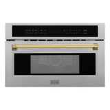 ZLINE Autograph Edition 30 in. 1.6 cu ft. Built-in Convection Microwave Oven in Satin Stainless Steel and Polished Gold Accents (MWOZ-30-SS-G)