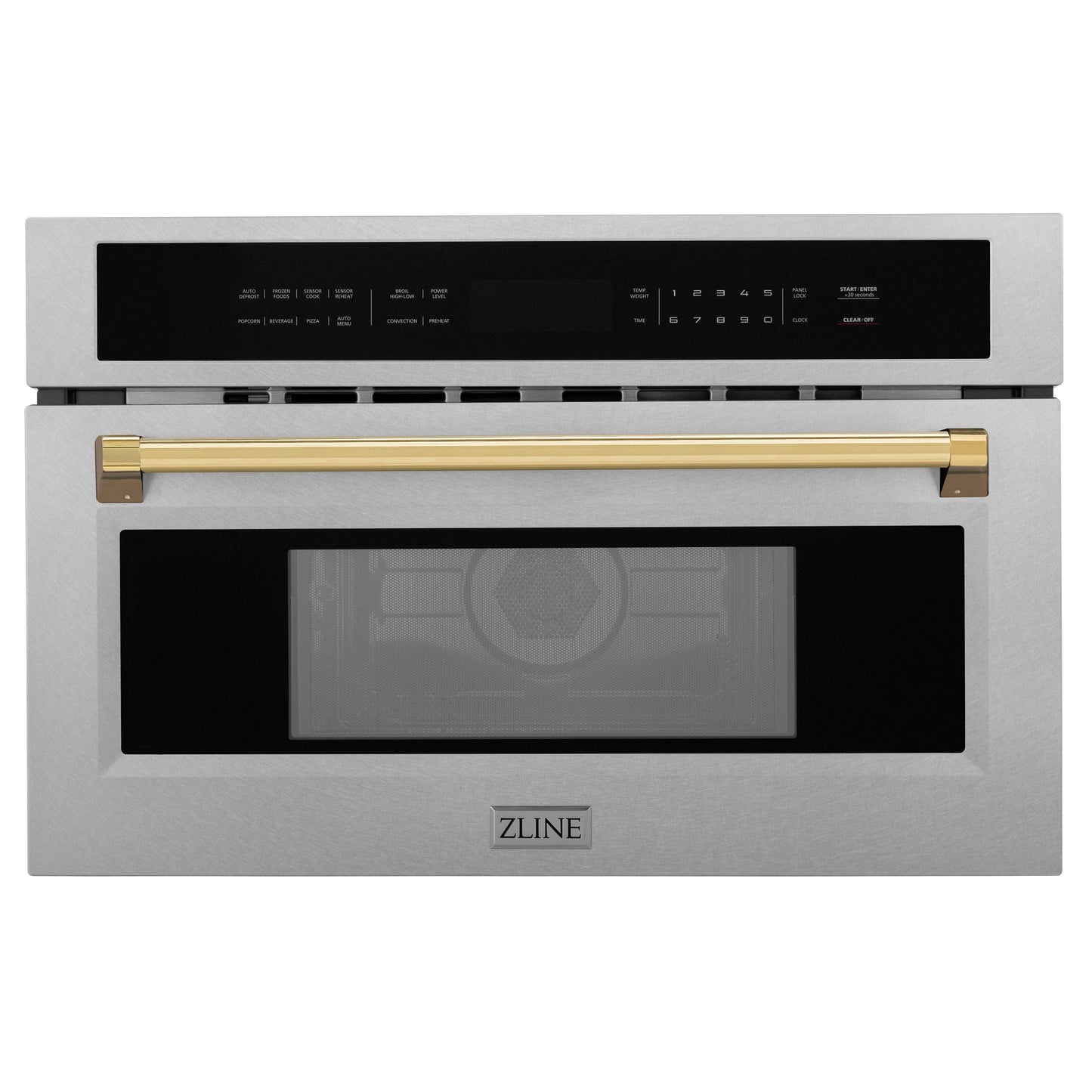 ZLINE Autograph Edition 30 in. 1.6 cu ft. Built-in Convection Microwave Oven in Satin Stainless Steel and Polished Gold Accents (MWOZ-30-SS-G)