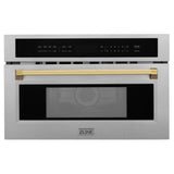 ZLINE Autograph Edition 30 in. 1.6 cu ft. Built-in Convection Microwave Oven in Satin Stainless Steel and Polished Gold Accents (MWOZ-30-SS-G)