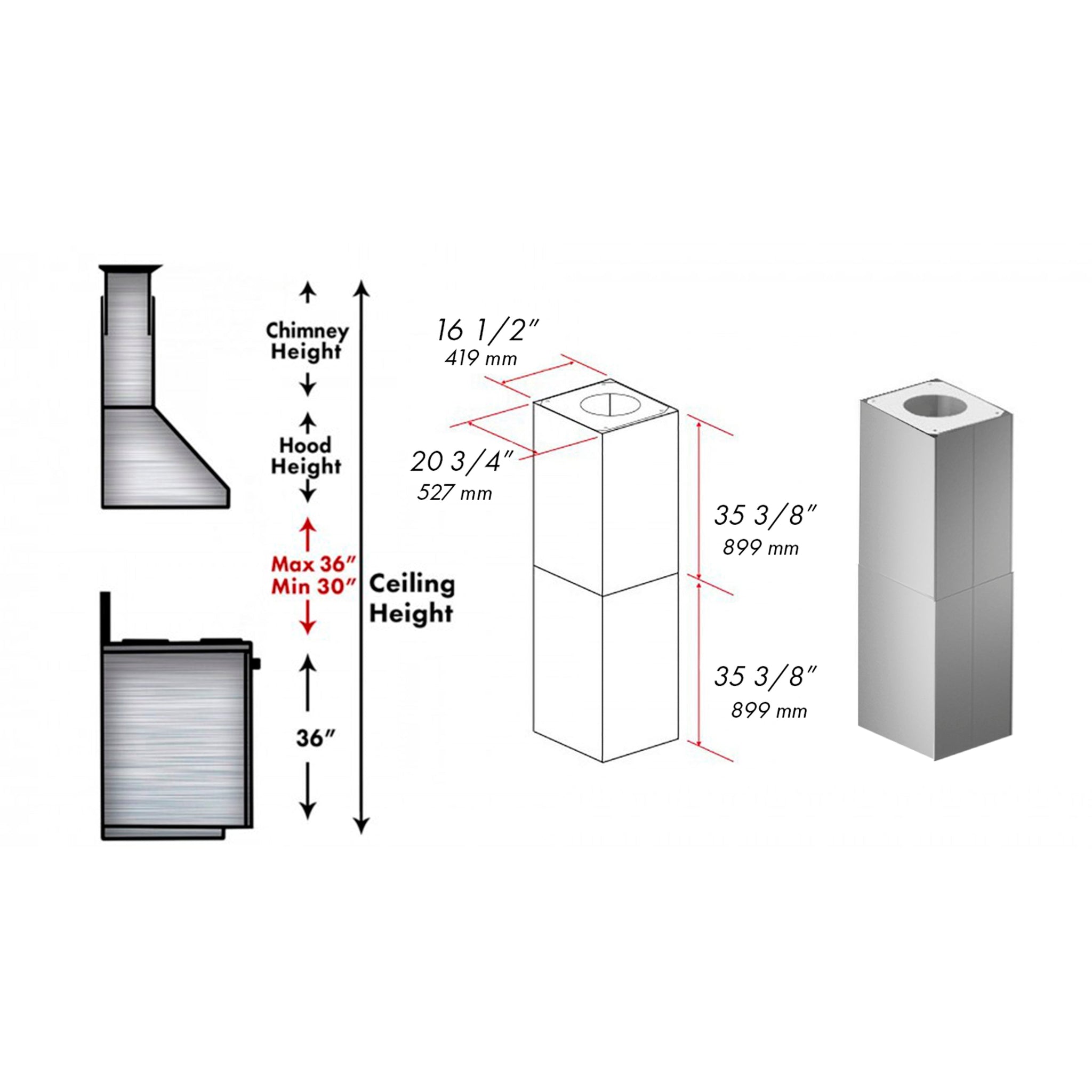 ZLINE 2 Piece 36 in. Chimney Extensions for Island Mount Outdoor Grill Hood (2PEXT-GOi36)