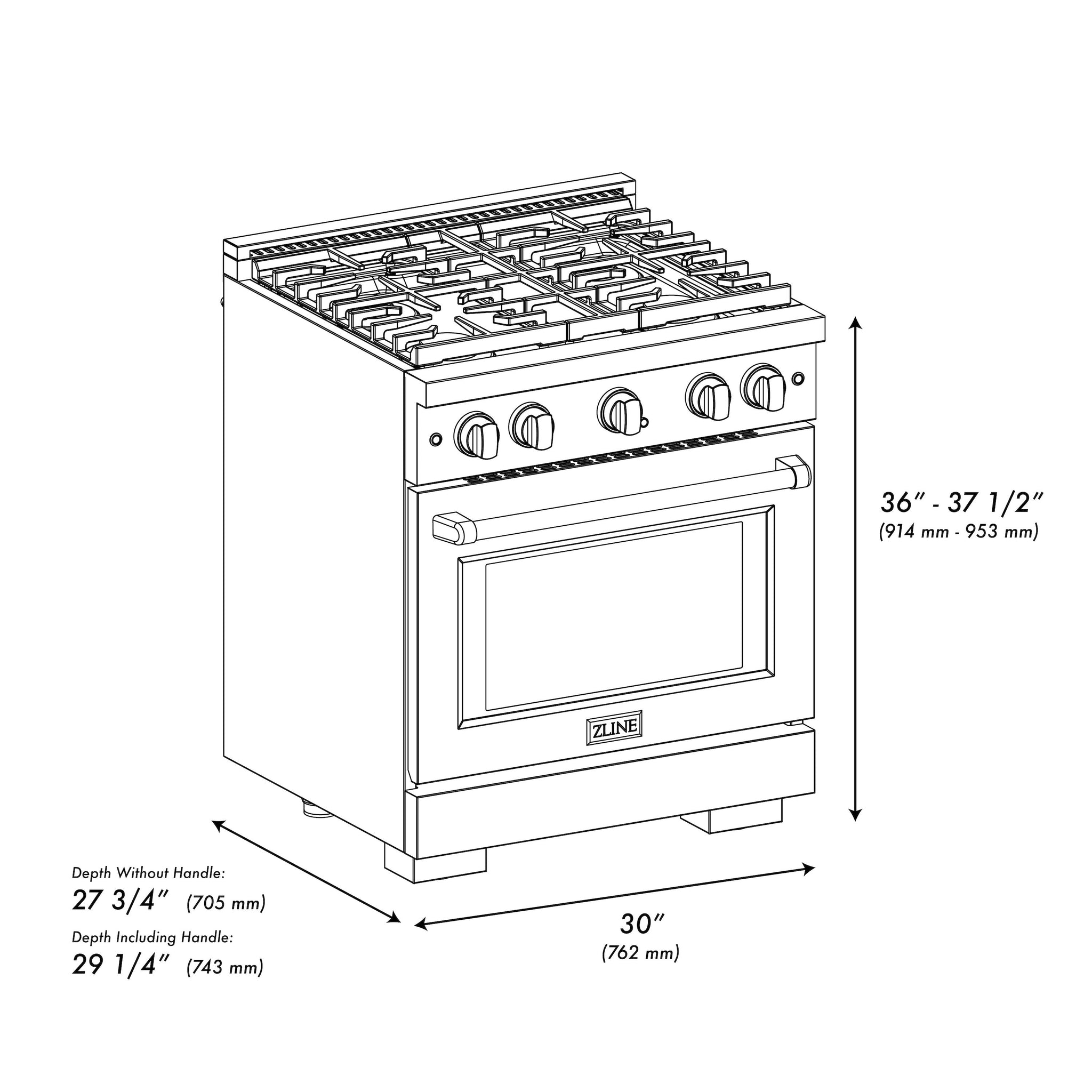 ZLINE 36 in. 5.2 cu. ft. Paramount Gas Range with Convection Gas Oven in Black Stainless Steel with 6 Brass Burners (SGRB-BR-36)