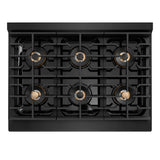 ZLINE Autograph Edition 36 in. 5.2 cu. ft. Paramount Gas Range with 6 Burner DuoPro™ Cooktop and Convection Gas Oven in Black Stainless Steel and Champagne Bronze Accents (PSGRBZ-36-CB)