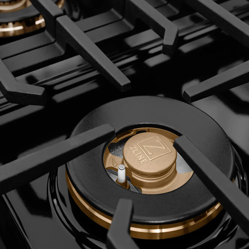ZLINE Autograph Edition 48 in. 6.7 cu. ft. Paramount Gas Range with 8 Burner DuoPro™ Cooktop and Dual Ovens in Black Stainless Steel and Polished Gold Accents (PSGRBZ-48-G)