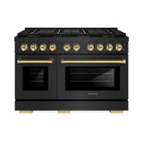 ZLINE Autograph Edition 48 in. 6.7 cu. ft. Paramount Gas Range with 8 Burner DuoPro™ Cooktop and Dual Ovens in Black Stainless Steel and Polished Gold Accents (PSGRBZ-48-G)
