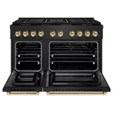 ZLINE Autograph Edition 48 in. 6.7 cu. ft. Paramount Gas Range with 8 Burner DuoPro™ Cooktop and Dual Ovens in Black Stainless Steel and Polished Gold Accents (PSGRBZ-48-G)