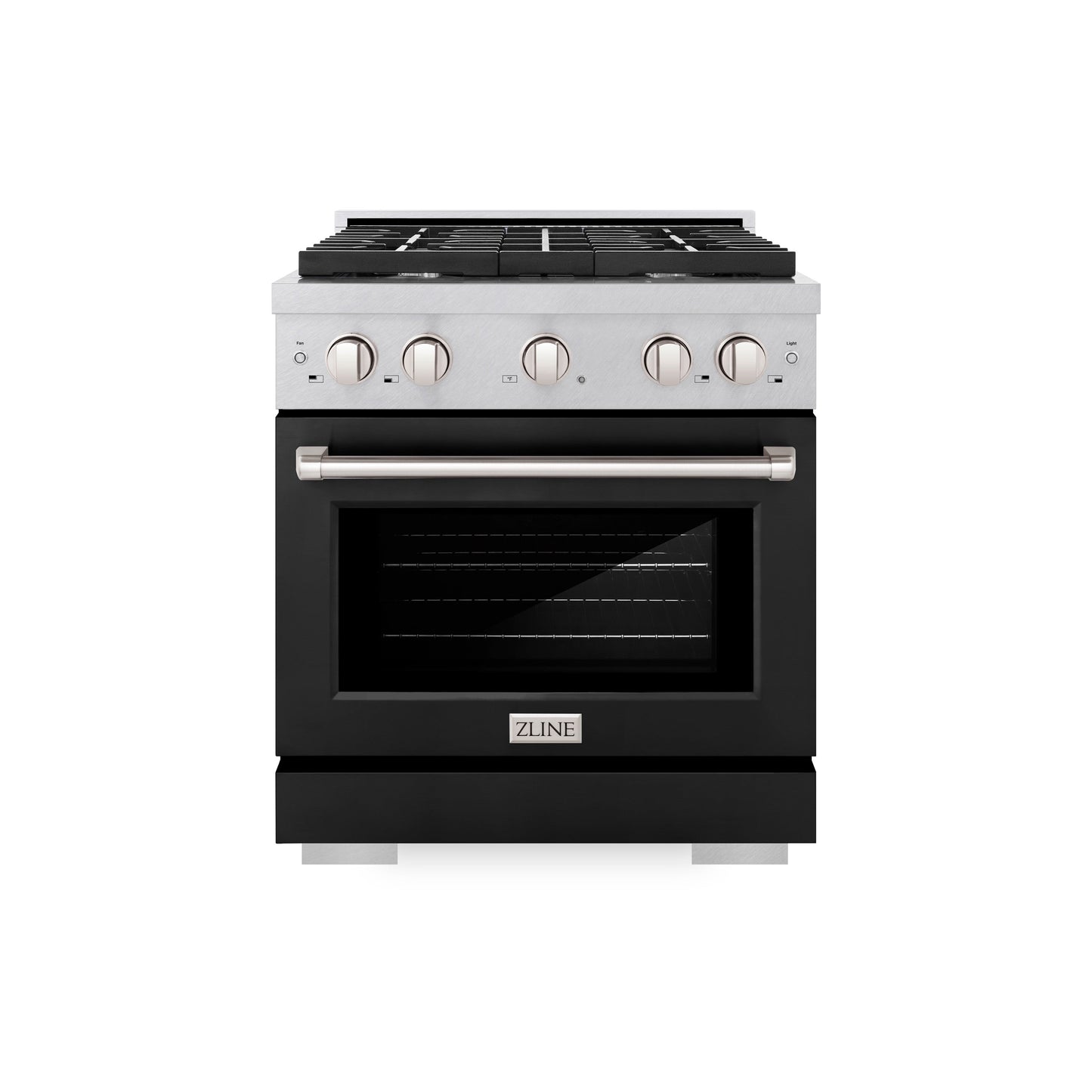 ZLINE 30 in. 4.2 cu. ft. Paramount Gas Range with 4 Burner Cooktop and Convection Gas Oven in Satin Stainless Steel with Black Matte Door (SGRS-BLM-30)