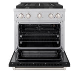 ZLINE 30 in. 4.2 cu. ft. Paramount Gas Range with 4 Burner Cooktop and Convection Gas Oven in Satin Stainless Steel with Black Matte Door (SGRS-BLM-30)