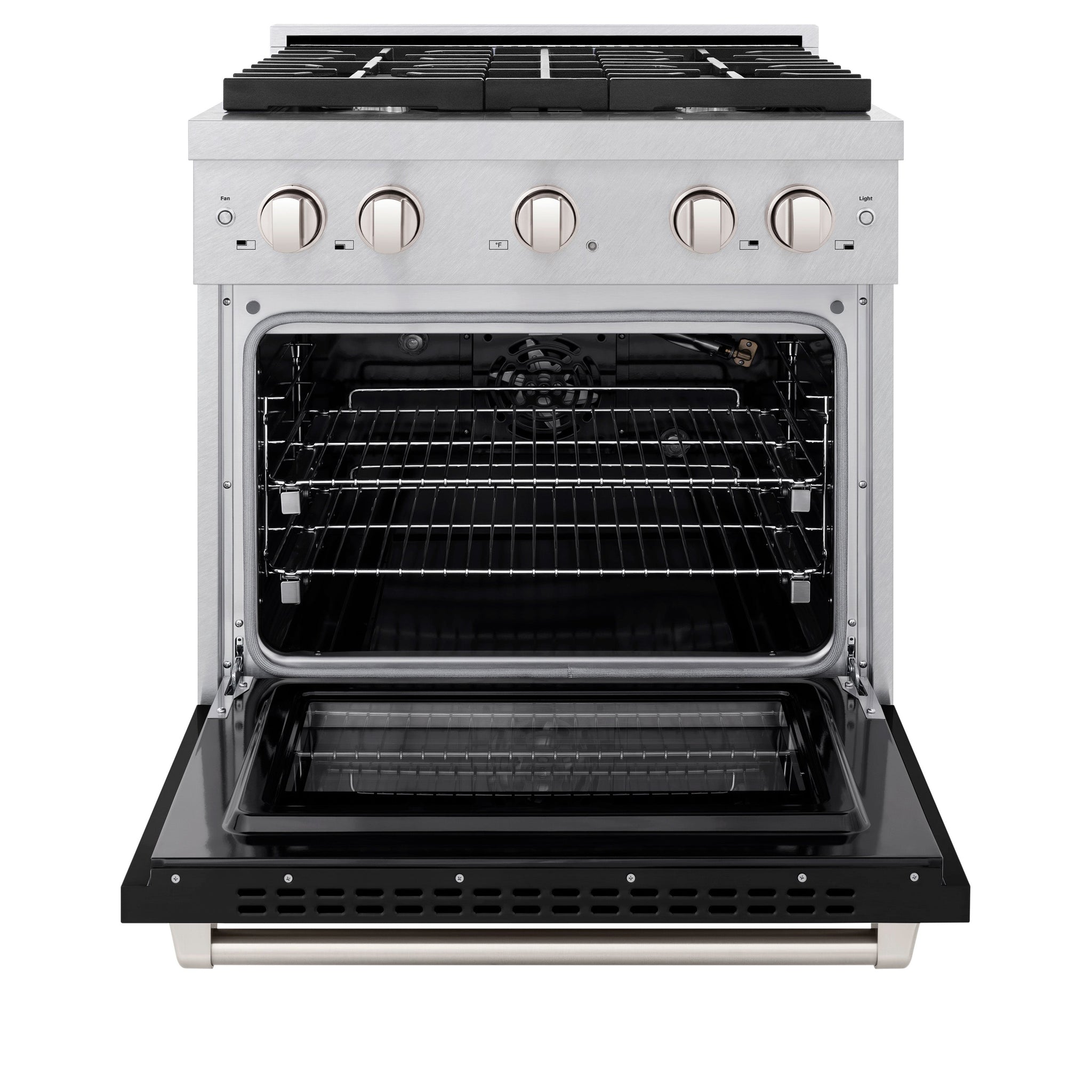 ZLINE 30 in. 4.2 cu. ft. Paramount Gas Range with 4 Burner Cooktop and Convection Gas Oven in Satin Stainless Steel with Black Matte Door (SGRS-BLM-30)