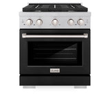 ZLINE 30 in. 4.2 cu. ft. Paramount Gas Range with 4 Burner Cooktop and Convection Gas Oven in Satin Stainless Steel with Black Matte Door (SGRS-BLM-30)