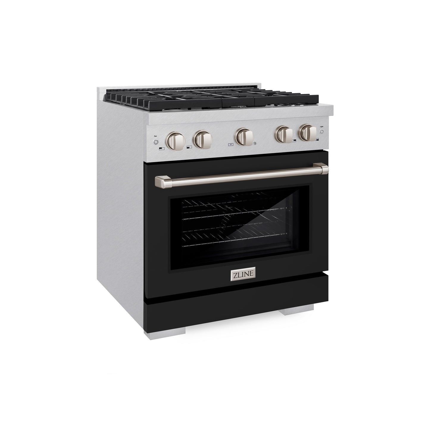 ZLINE 30 in. 4.2 cu. ft. Paramount Gas Range with 4 Burner Cooktop and Convection Gas Oven in Satin Stainless Steel with Black Matte Door (SGRS-BLM-30)