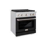 ZLINE 30 in. 4.2 cu. ft. Paramount Gas Range with 4 Burner Cooktop and Convection Gas Oven in Satin Stainless Steel with Black Matte Door (SGRS-BLM-30)