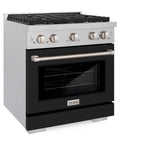 ZLINE 30 in. 4.2 cu. ft. Paramount Gas Range with 4 Burner Cooktop and Convection Gas Oven in Satin Stainless Steel with Black Matte Door (SGRS-BLM-30)