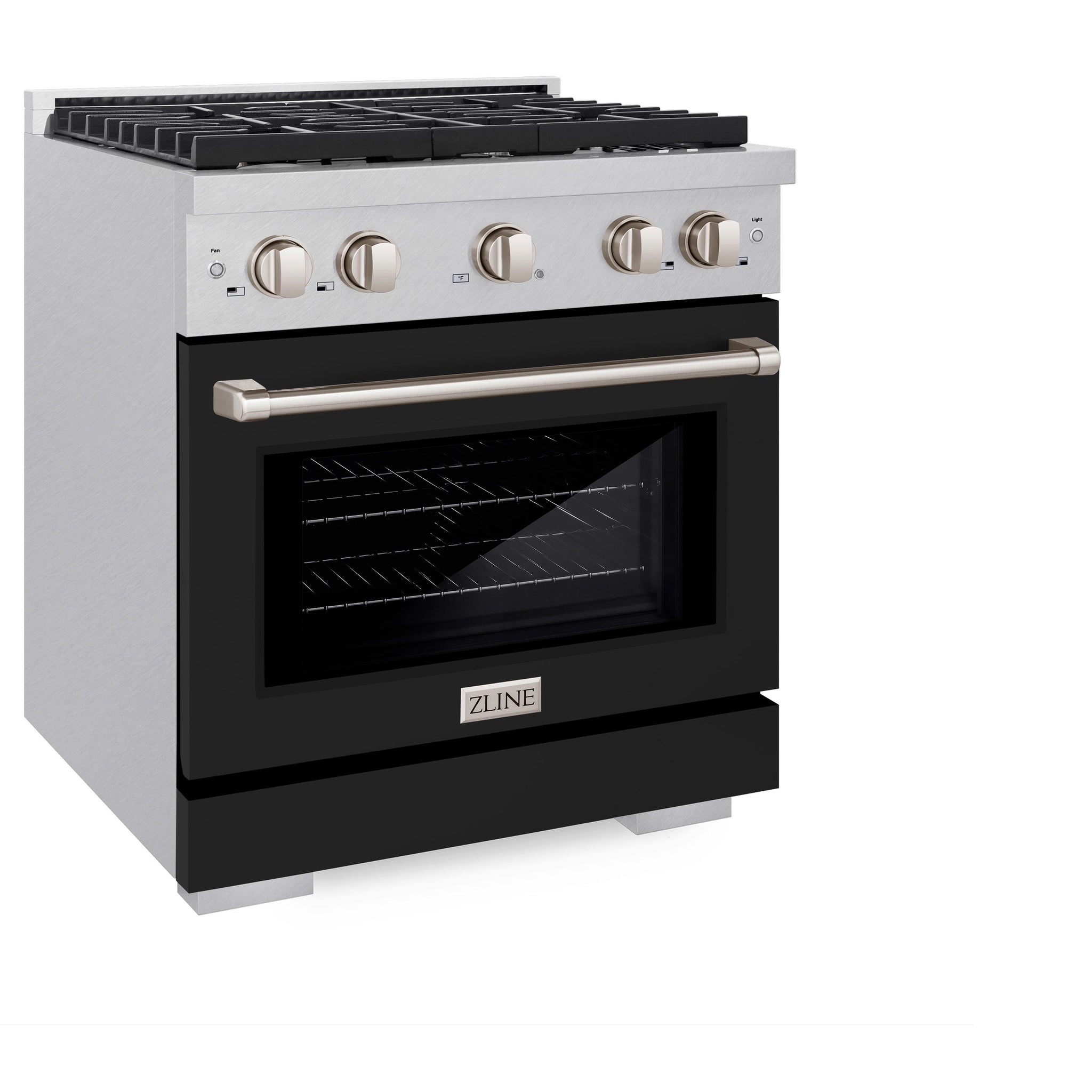 ZLINE 30 in. 4.2 cu. ft. Paramount Gas Range with 4 Burner Cooktop and Convection Gas Oven in Satin Stainless Steel with Black Matte Door (SGRS-BLM-30)