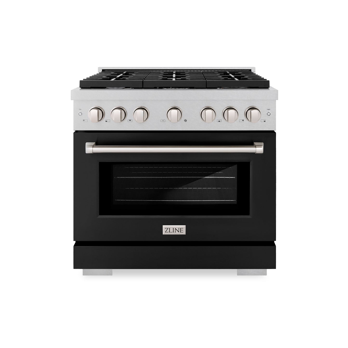 ZLINE 36 in. 5.2 cu. ft. Paramount Gas Range with 6 Burner Cooktop and Convection Gas Oven in Satin Stainless Steel with Black Matte Door (SGRS-BLM-36)