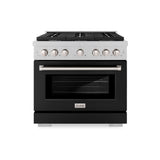 ZLINE 36 in. 5.2 cu. ft. Paramount Gas Range with 6 Burner Cooktop and Convection Gas Oven in Satin Stainless Steel with Black Matte Door (SGRS-BLM-36)