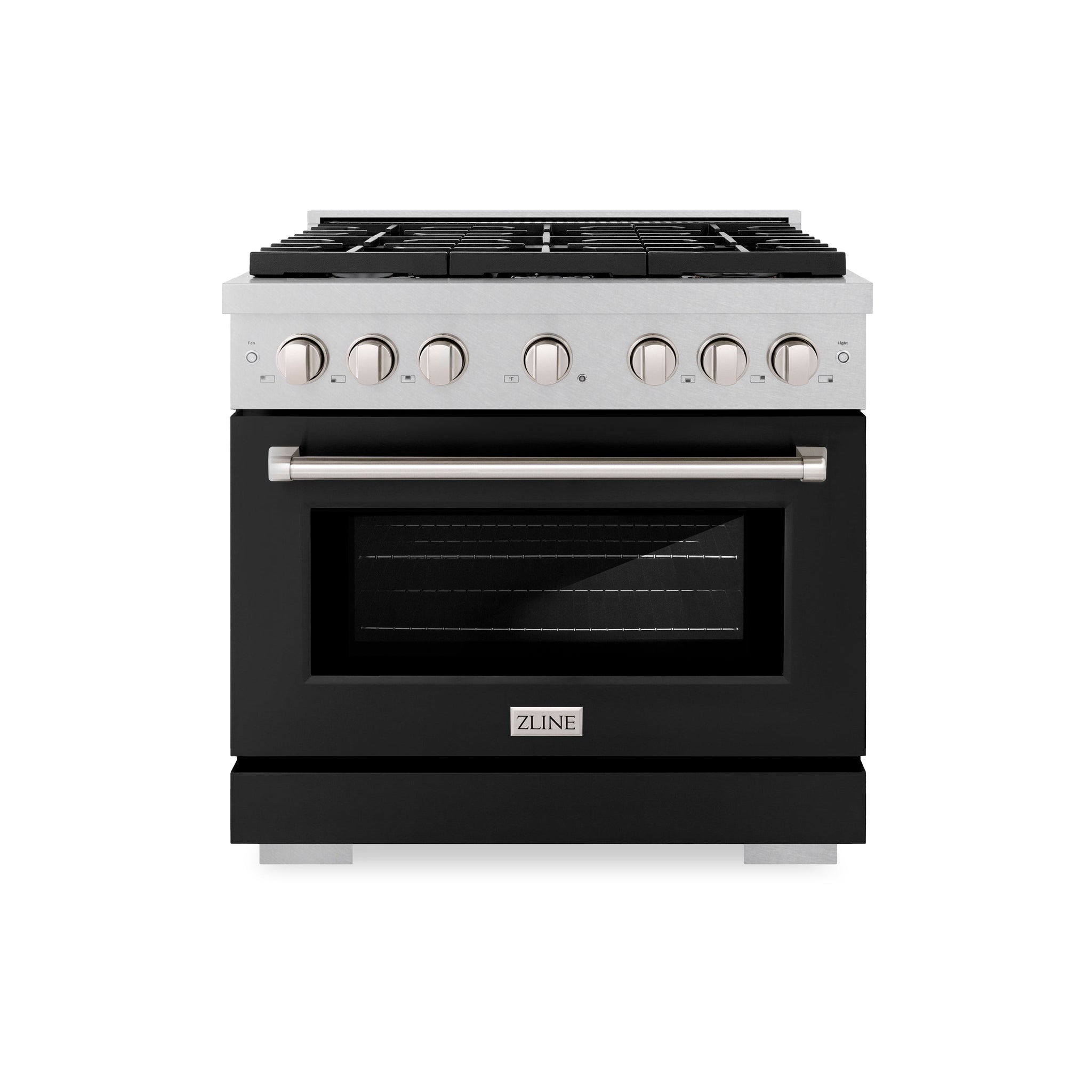 ZLINE 36 in. 5.2 cu. ft. Paramount Gas Range with 6 Burner Cooktop and Convection Gas Oven in Satin Stainless Steel with Black Matte Door (SGRS-BLM-36)