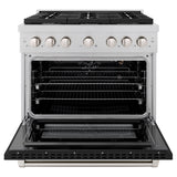 ZLINE 36 in. 5.2 cu. ft. Paramount Gas Range with 6 Burner Cooktop and Convection Gas Oven in Satin Stainless Steel with Black Matte Door (SGRS-BLM-36)