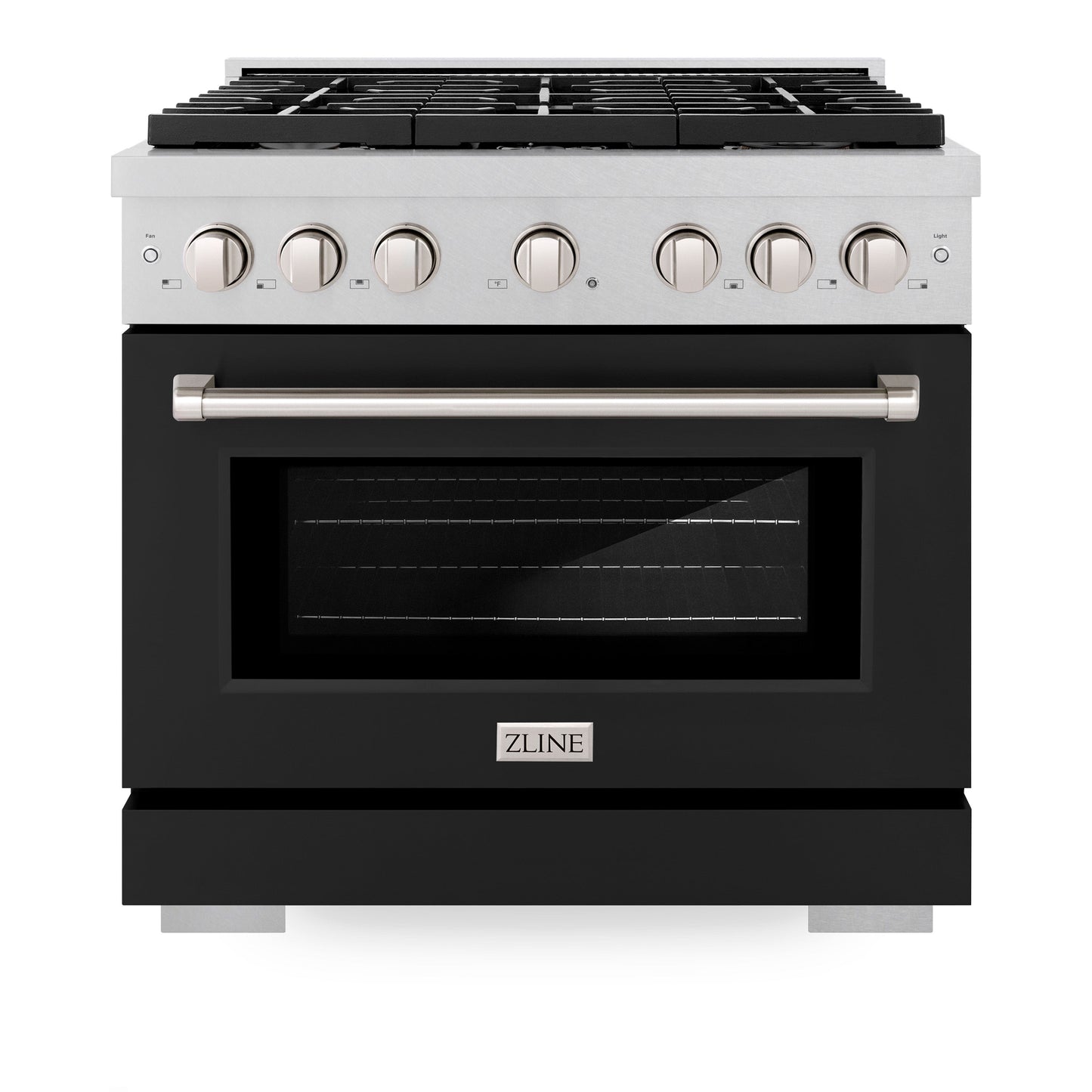 ZLINE 36 in. 5.2 cu. ft. Paramount Gas Range with 6 Burner Cooktop and Convection Gas Oven in Satin Stainless Steel with Black Matte Door (SGRS-BLM-36)