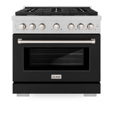 ZLINE 36 in. 5.2 cu. ft. Paramount Gas Range with 6 Burner Cooktop and Convection Gas Oven in Satin Stainless Steel with Black Matte Door (SGRS-BLM-36)