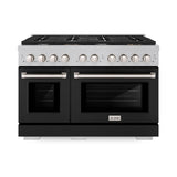 ZLINE 48 in. 6.7 cu. ft. Paramount Double Oven Gas Range with 8 Burner Cooktop in Satin Stainless Steel with Black Matte Doors (SGRS-BLM-48)