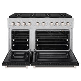 ZLINE 48 in. 6.7 cu. ft. Paramount Double Oven Gas Range with 8 Burner Cooktop in Satin Stainless Steel with Black Matte Doors (SGRS-BLM-48)