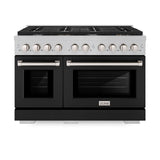 ZLINE 48 in. 6.7 cu. ft. Paramount Double Oven Gas Range with 8 Burner Cooktop in Satin Stainless Steel with Black Matte Doors (SGRS-BLM-48)