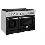 ZLINE 48 in. 6.7 cu. ft. Paramount Double Oven Gas Range with 8 Burner Cooktop in Satin Stainless Steel with Black Matte Doors (SGRS-BLM-48)