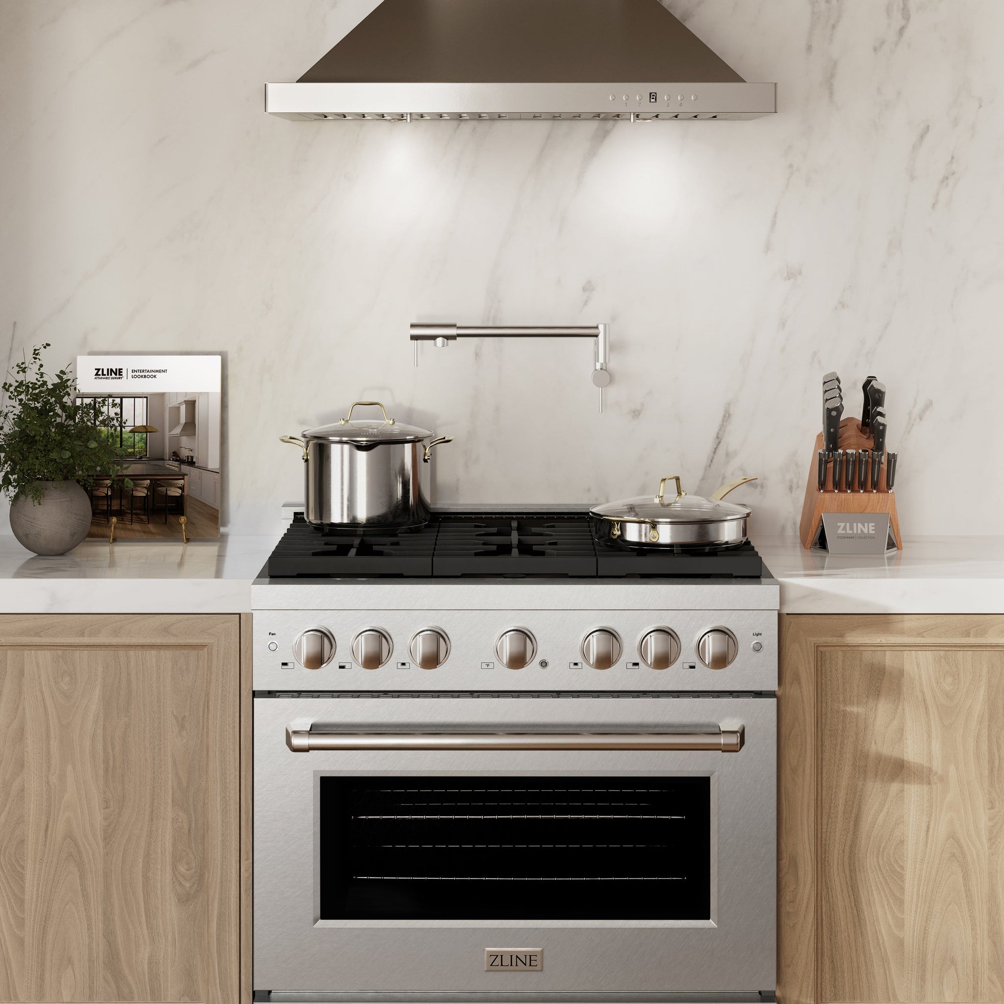 ZLINE 36 in. 5.2 cu. ft. Paramount Dual Fuel Range with 6 Burner Gas Cooktop and Electric Convection Oven in Satin Stainless Steel (SDRS-36)