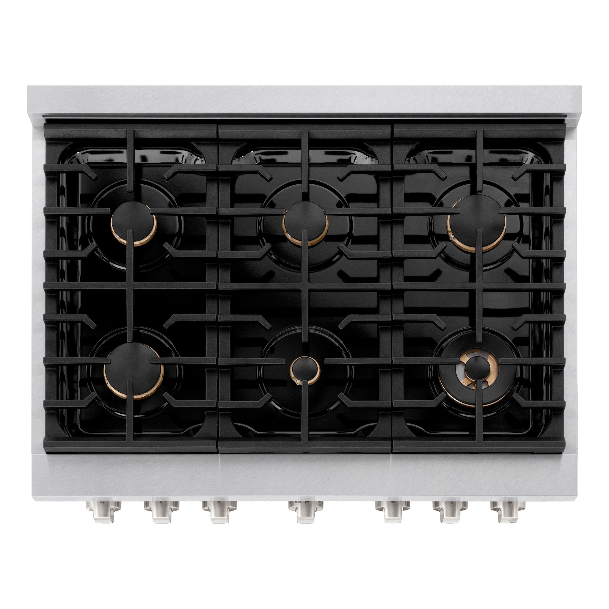 ZLINE 36 in. 5.2 cu. ft. Paramount Dual Fuel Range with Gas Cooktop and Electric Convection Oven in Satin Stainless Steel with 6 Brass Burners (SDRS-BR-36)