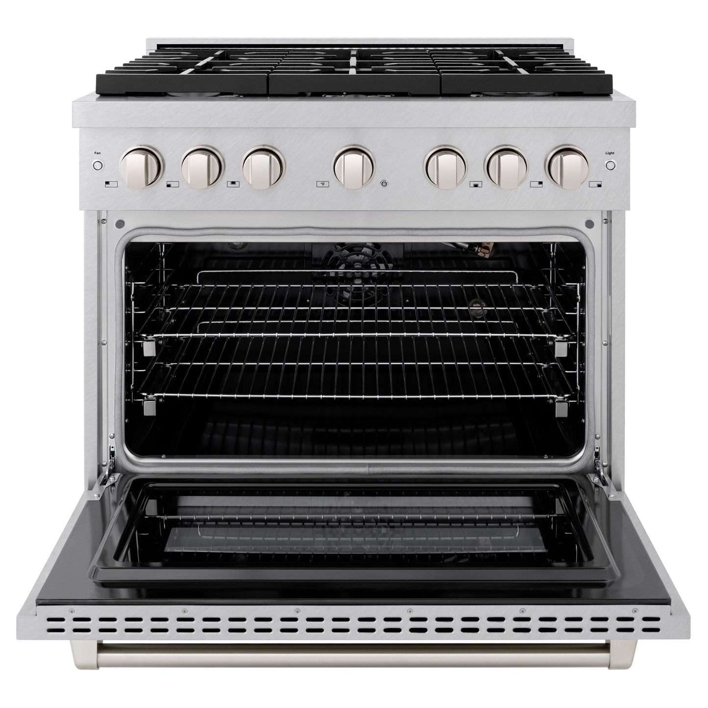 ZLINE 36 in. 5.2 cu. ft. Paramount Gas Range with 6 burner Cooktop and Convection Gas Oven in Satin Stainless Steel (SGRS-36)