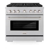 ZLINE 36 in. 5.2 cu. ft. Paramount Gas Range with 6 burner Cooktop and Convection Gas Oven in Satin Stainless Steel (SGRS-36)