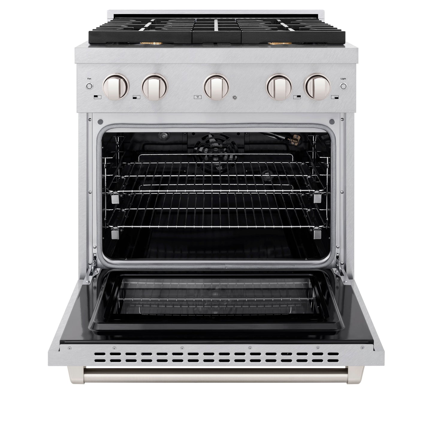 ZLINE 30 in. 4.2 cu. ft. Paramount Gas Range with Convection Gas Oven in Satin Stainless Steel with 4 Brass Burners (SGRS-BR-30)