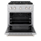 ZLINE 30 in. 4.2 cu. ft. Paramount Gas Range with Convection Gas Oven in Satin Stainless Steel with 4 Brass Burners (SGRS-BR-30)