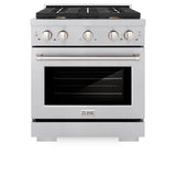 ZLINE 30 in. 4.2 cu. ft. Paramount Gas Range with Convection Gas Oven in Satin Stainless Steel with 4 Brass Burners (SGRS-BR-30)