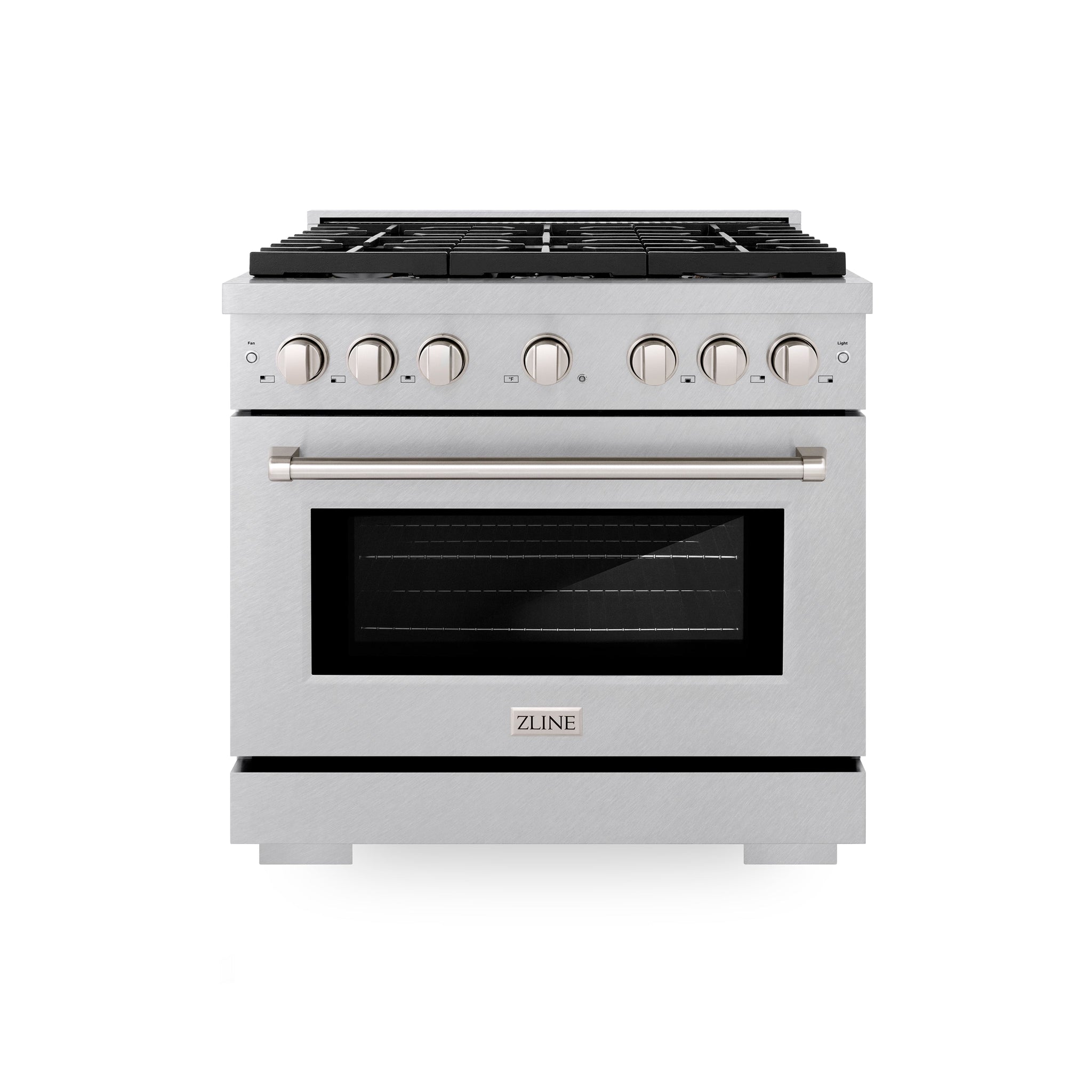 ZLINE 36 in. 5.2 cu. ft. Paramount Gas Range with Convection Gas Oven in Satin Stainless Steel with 6 Brass Burners (SGRS-BR-36)