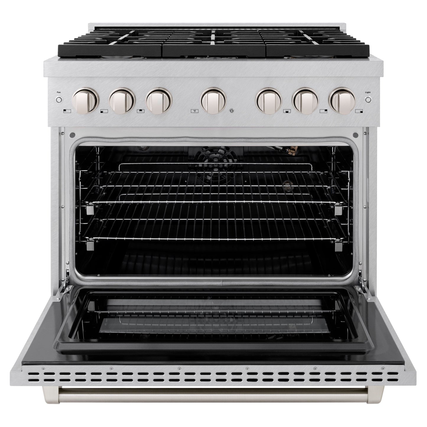 ZLINE 36 in. 5.2 cu. ft. Paramount Gas Range with Convection Gas Oven in Satin Stainless Steel with 6 Brass Burners (SGRS-BR-36)