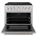 ZLINE 36 in. 5.2 cu. ft. Paramount Gas Range with Convection Gas Oven in Satin Stainless Steel with 6 Brass Burners (SGRS-BR-36)