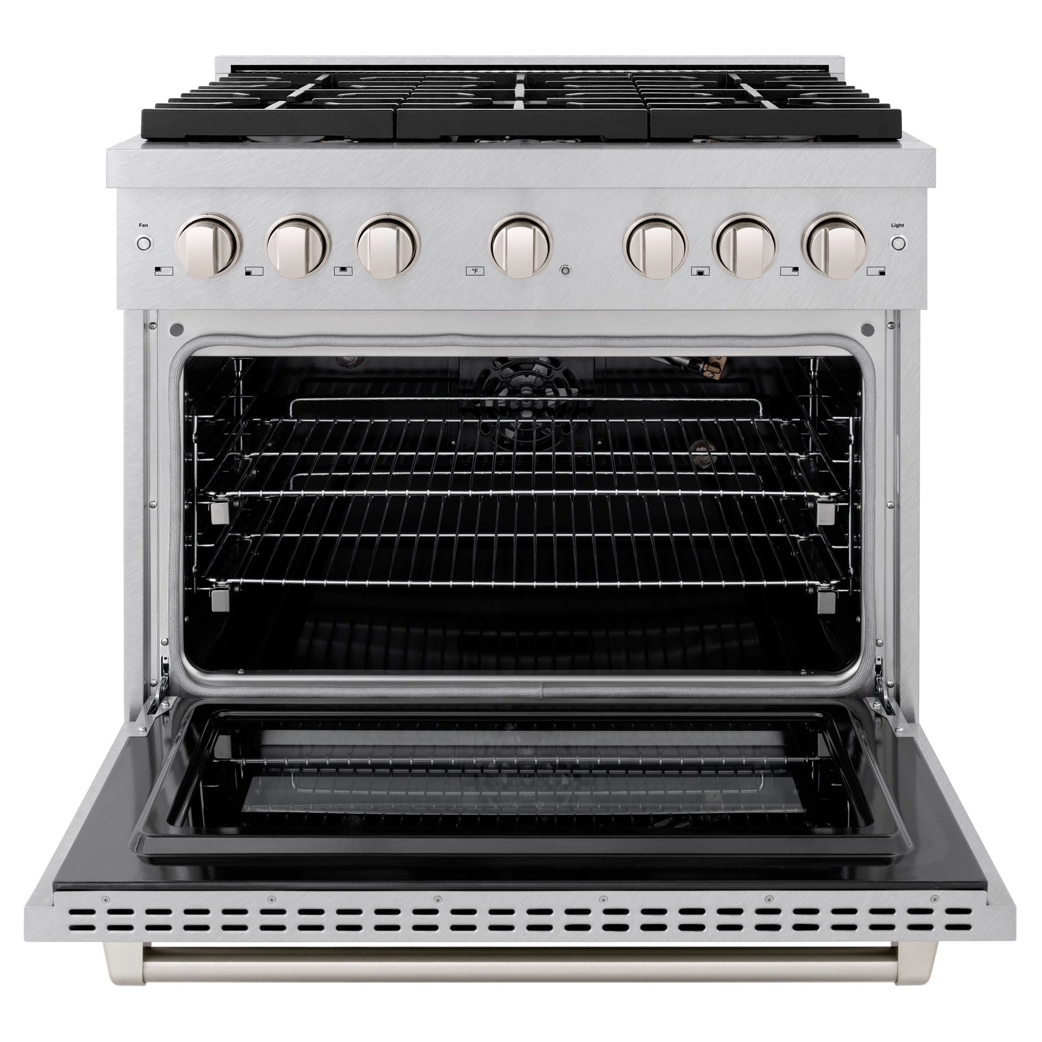 ZLINE 36 in. 5.2 cu. ft. Paramount Gas Range with Convection Gas Oven in Satin Stainless Steel with 6 Brass Burners (SGRS-BR-36)