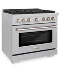 ZLINE 36 in. 5.2 cu. ft. Paramount Gas Range with Convection Gas Oven in Satin Stainless Steel with 6 Brass Burners (SGRS-BR-36)