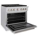 ZLINE 36 in. 5.2 cu. ft. Paramount Gas Range with Convection Gas Oven in Satin Stainless Steel with 6 Brass Burners (SGRS-BR-36)