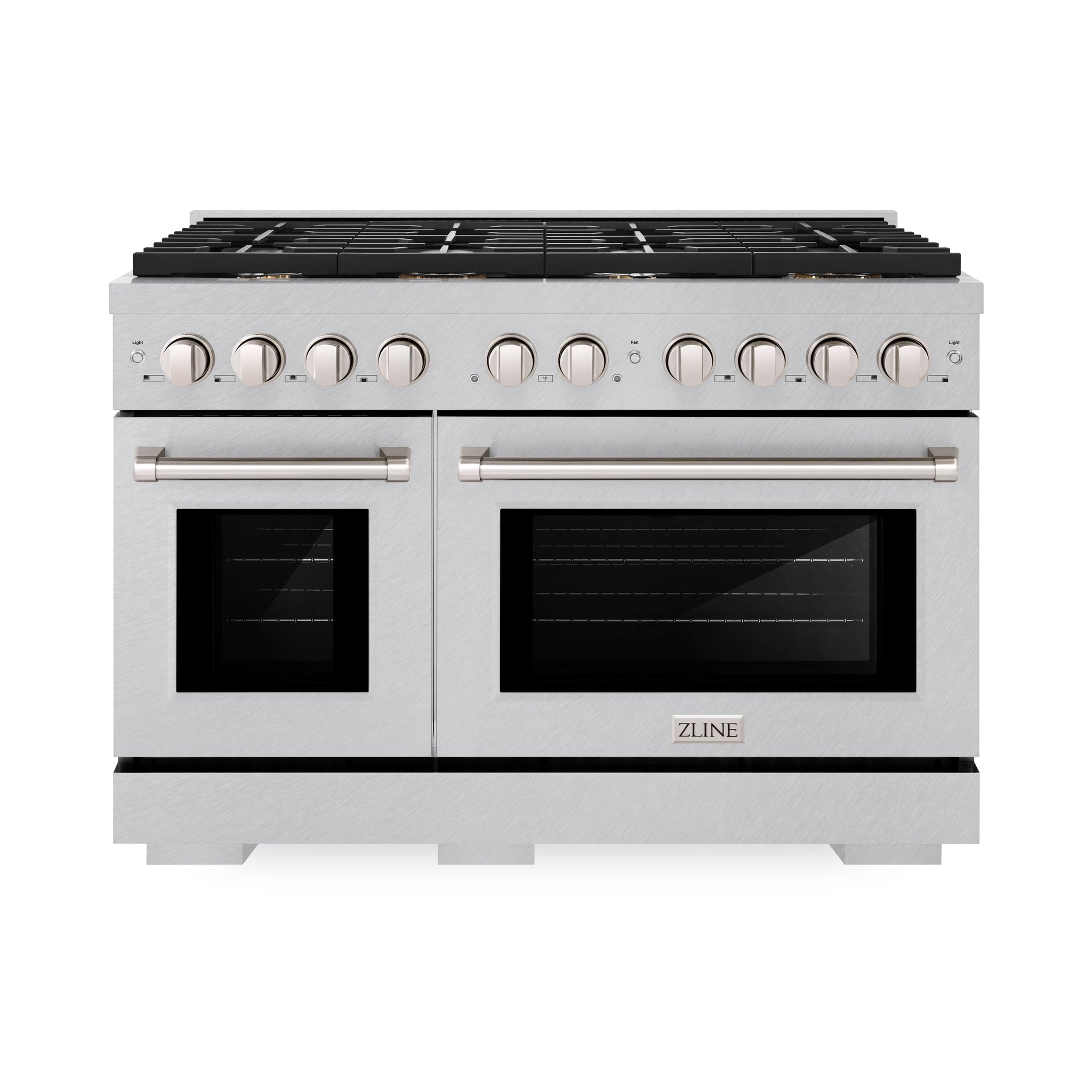 ZLINE 48 in. 6.7 cu. ft. Paramount Double Oven Gas Range in Satin Stainless Steel with 8 Brass Burners (SGRS-BR-48)
