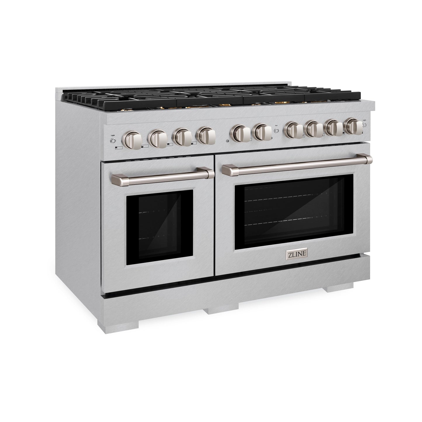 ZLINE 48 in. 6.7 cu. ft. Paramount Double Oven Gas Range in Satin Stainless Steel with 8 Brass Burners (SGRS-BR-48)