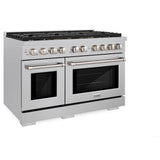 ZLINE 48 in. 6.7 cu. ft. Paramount Double Oven Gas Range in Satin Stainless Steel with 8 Brass Burners (SGRS-BR-48)
