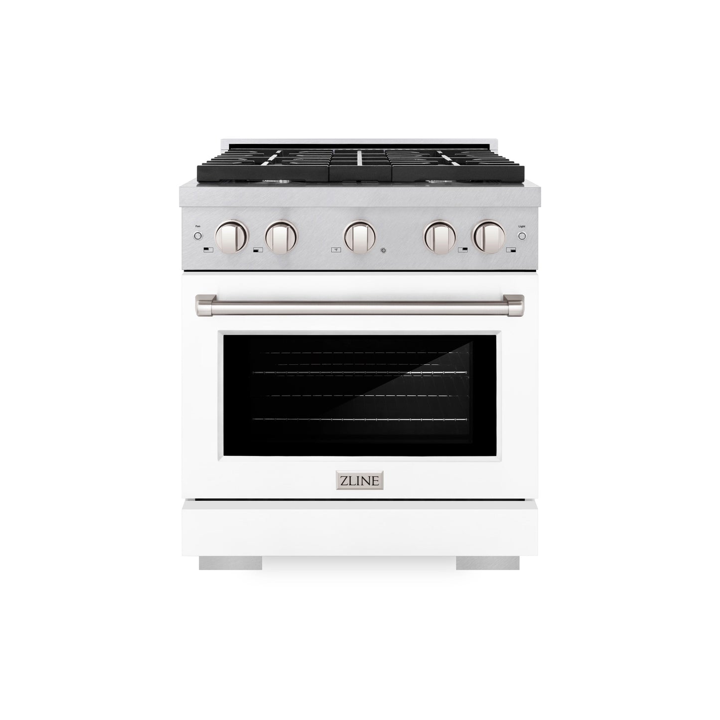 ZLINE 30 in. 4.2 cu. ft. Paramount Dual Fuel Range with 4 Burner Gas Cooktop and Electric Convection Oven in Satin Stainless Steel with White Matte Door (SDRS-WM-30)