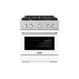 ZLINE 30 in. 4.2 cu. ft. Paramount Gas Range with 4 Burner Cooktop and Convection Gas Oven in Satin Stainless Steel with White Matte Door (SGRS-WM-30)