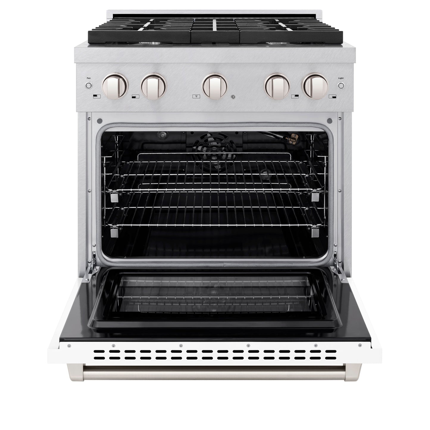 ZLINE 30 in. 4.2 cu. ft. Paramount Gas Range with 4 Burner Cooktop and Convection Gas Oven in Satin Stainless Steel with White Matte Door (SGRS-WM-30)